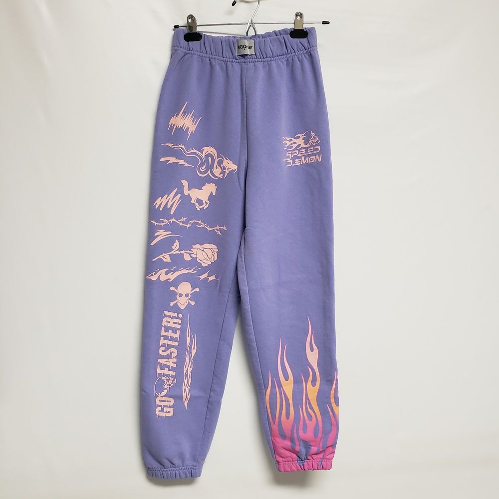 NGOrder Sweatpants 8 Small Purple Pink Speed‎ Demon Print Flame Racing Fleece